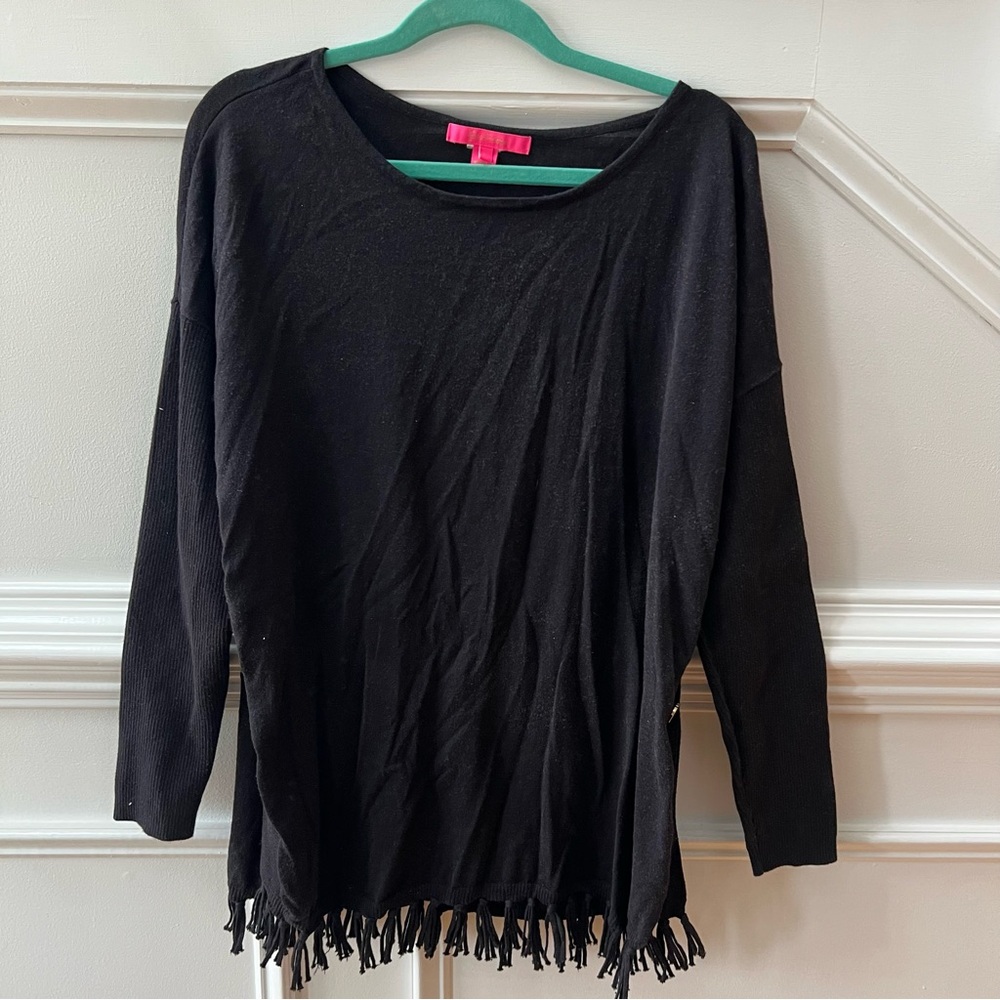 Lilly Pulitzer Ramona Black Fringe Hem Sweater